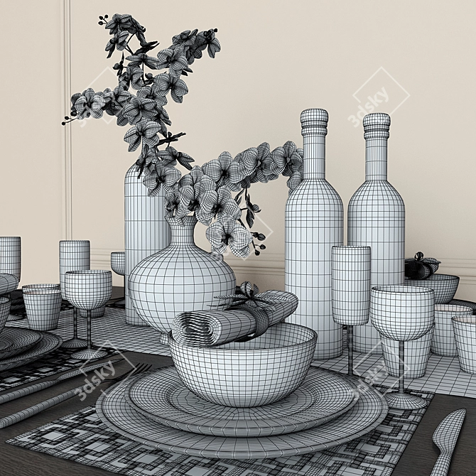 Elegant Orchid Table Setting 3D model image 3