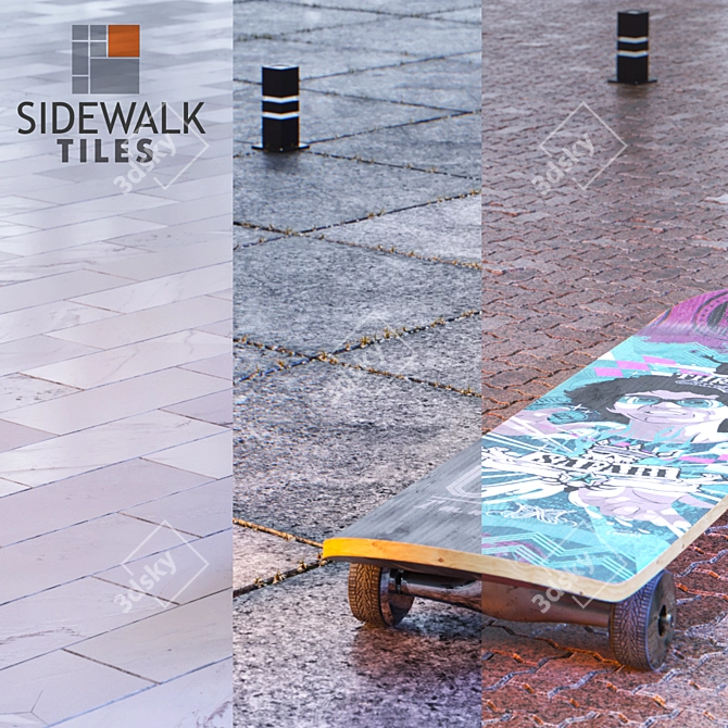 Versatile Sidewalk Pavers | High-Quality Tiles 3D model image 1
