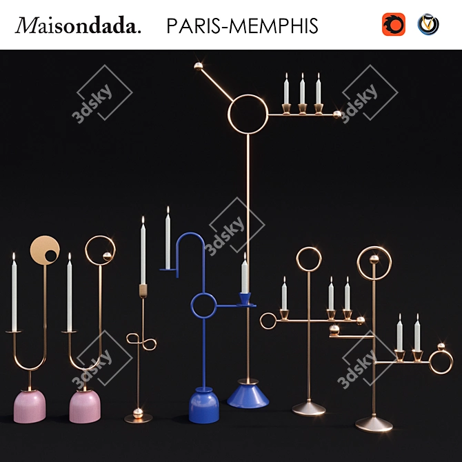 Iconic Paris-Memphis Candlesticks 3D model image 1