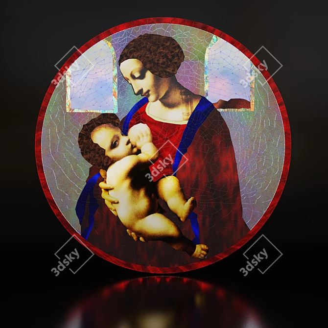 Renaissance Masterpiece: Madonna and Child Stained Glass 3D model image 1