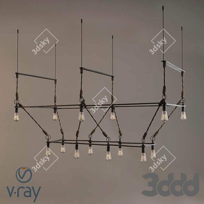 Industrial Black Metal and Glass Hanging Loft Lamp 3D model image 1