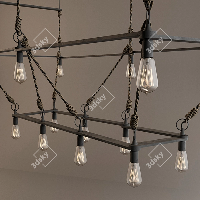 Industrial Black Metal and Glass Hanging Loft Lamp 3D model image 2