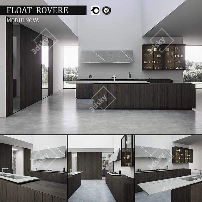 Modulnova Kitchen Float Rovere: Modern Floating Kitchen Island 3D model image 1