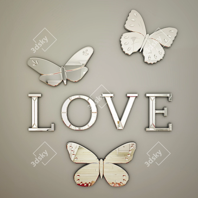 Mirrored Butterfly Wall Letters & Butterfly Mirrors 3D model image 1