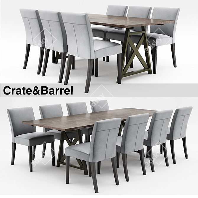 Metra Extension Dining Table & Lowe Pewter Leather Dining Chair 3D model image 1