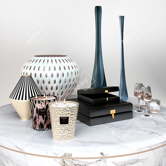 Elegant Decor Set: Boabab Candles, Harrods Glasses, Glass Vases, Jewelry Box 3D model image 1