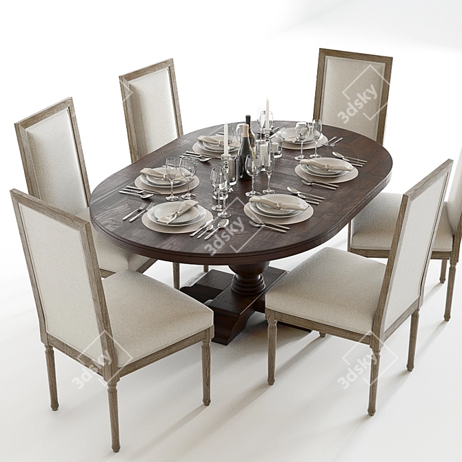 Elegant Pottery Barn Dining Set 3D model image 2