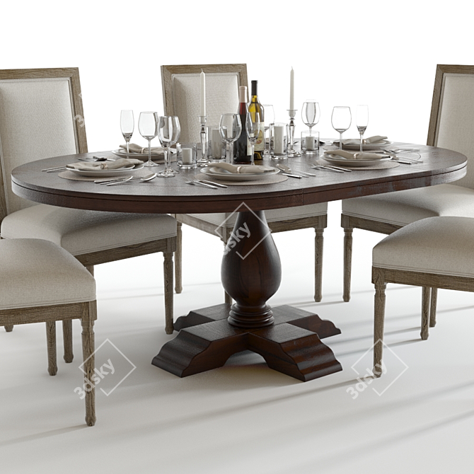 Elegant Pottery Barn Dining Set 3D model image 3