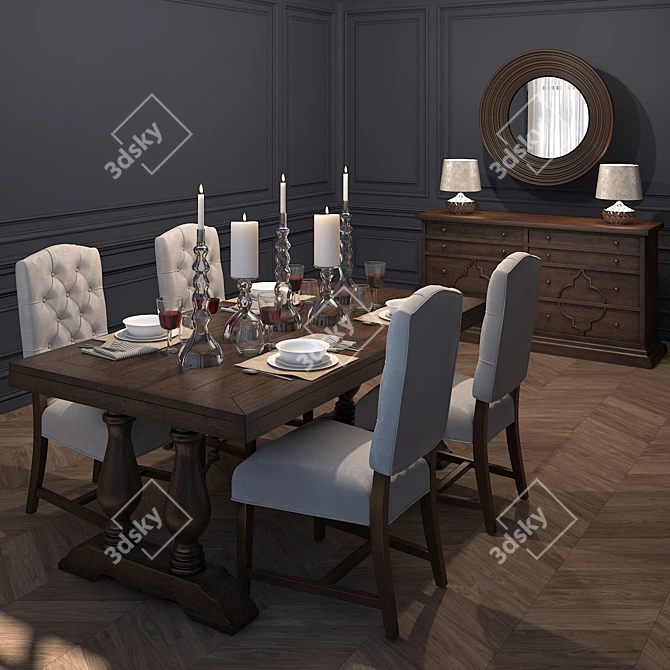 Elegant Dining Set & Stunning Table Lamp 3D model image 2