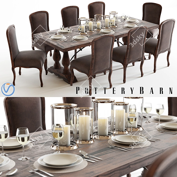 Elegant Pottery Barn Dining Set 3D model image 1