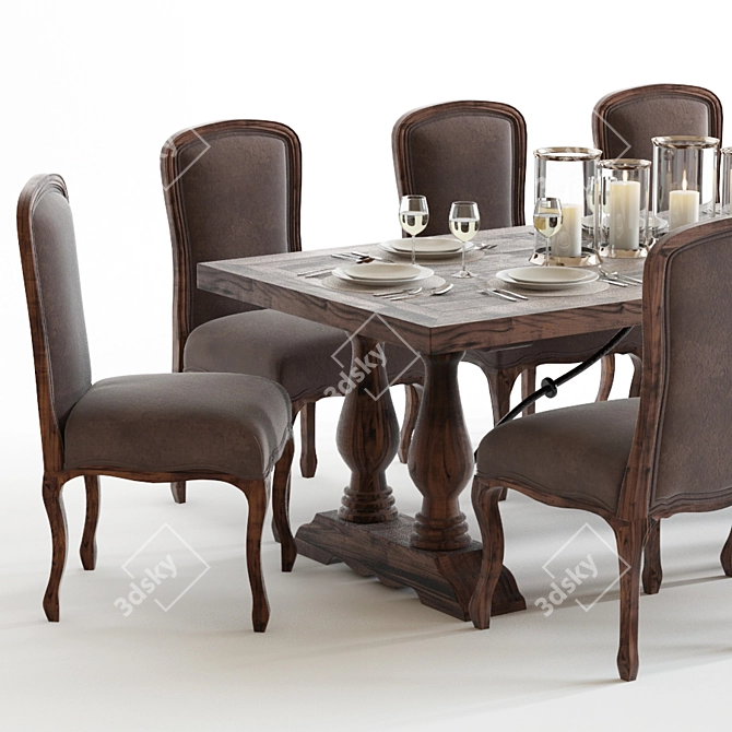 Elegant Pottery Barn Dining Set 3D model image 2