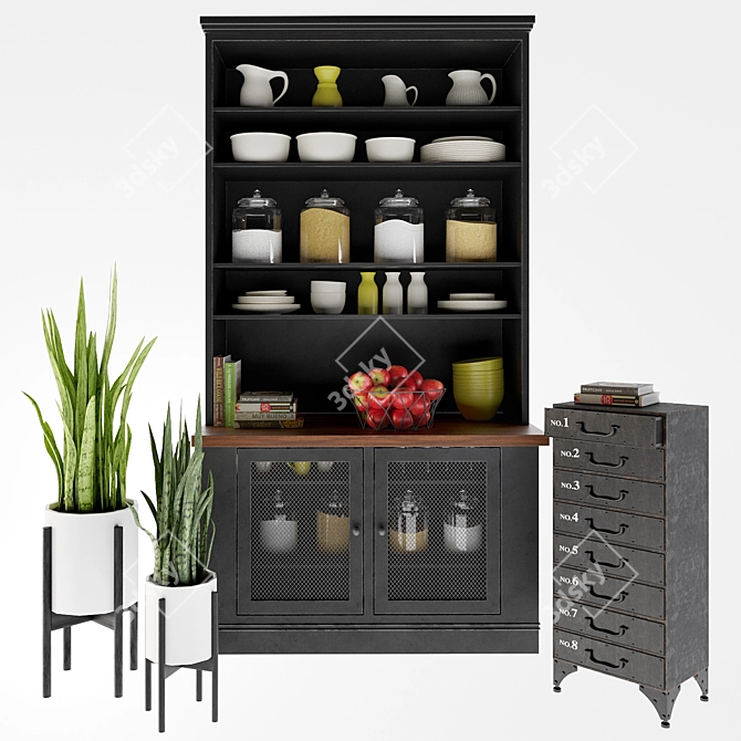 Industrial Loft Rustic Iron Kitchen Decor Set 3D model image 1