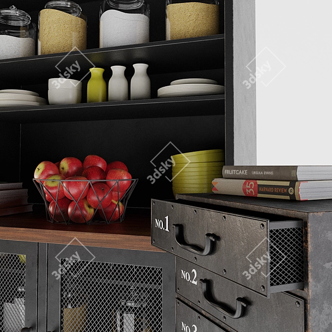 Industrial Loft Rustic Iron Kitchen Decor Set 3D model image 2