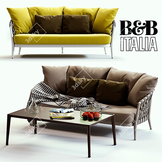 Modern Grey & Yellow Sofa Set 3D model image 1