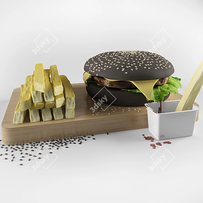 Delicious Fast Food Combo 3D model image 1