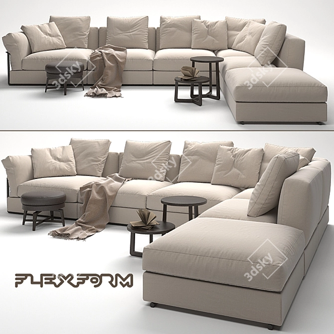 Flexform Zeno Sofa Bundle: Jiff Tables, Feel Good Pouf 3D model image 1