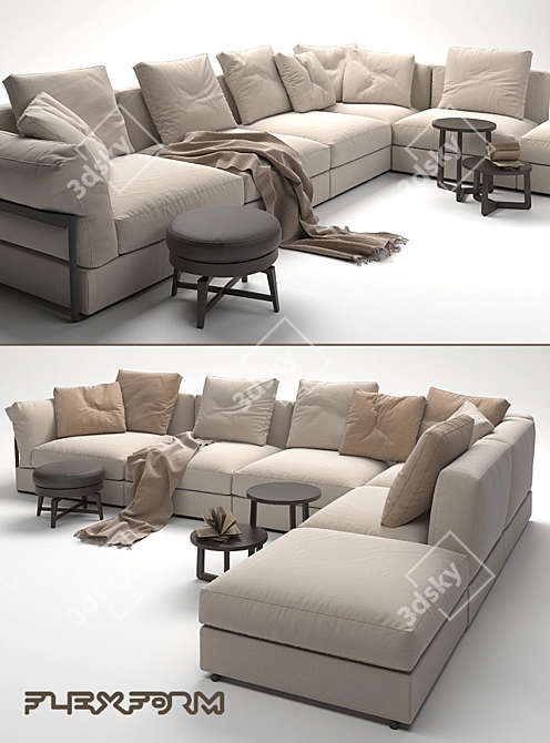 Flexform Zeno Sofa Bundle: Jiff Tables, Feel Good Pouf 3D model image 2