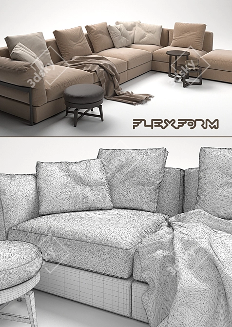 Flexform Zeno Sofa Bundle: Jiff Tables, Feel Good Pouf 3D model image 3