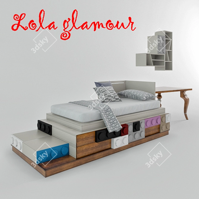 Lola Glamour Composition: Bed, Desk, Shelf 3D model image 1