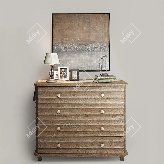 Elegant Walnut Chest with Ribbed Front 3D model image 1