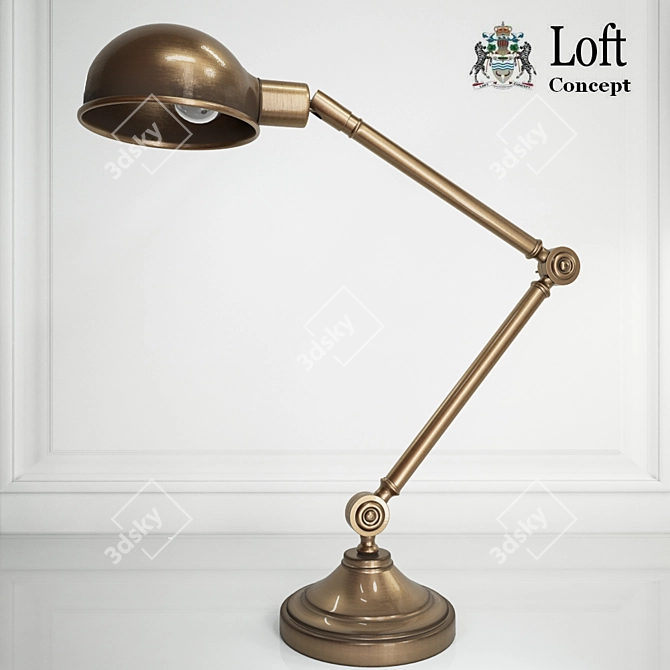 Vintage Brass Loft Table Lamp 3D model image 1