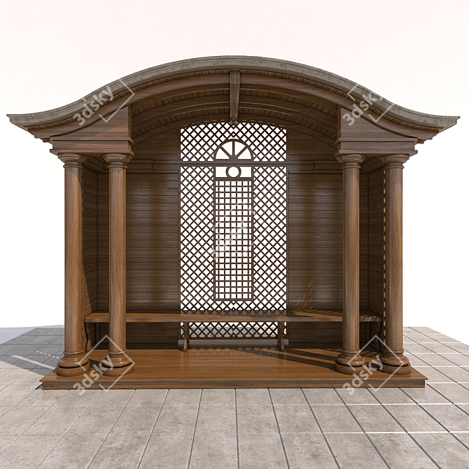 White and Dark Wood Arbour 3D model image 2