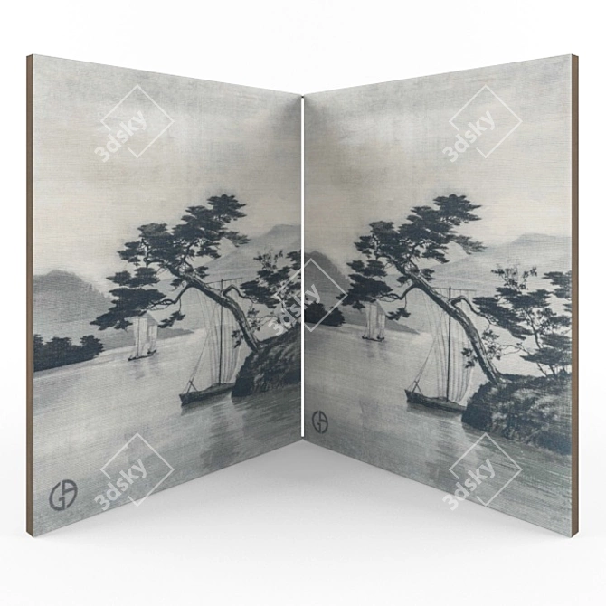 Elegant Levante Wooden Screen 3D model image 1