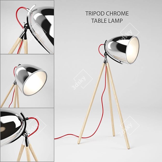 Modern Retro Tripod Chrome Table Lamp 3D model image 1