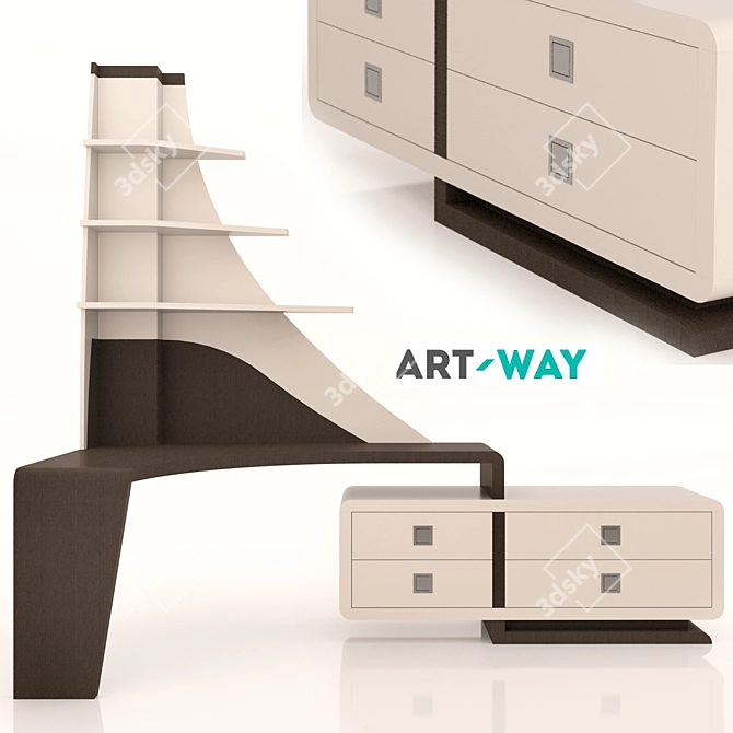 Elegant Corner Desk with Asymmetric Shelves - Art Way 3D model image 1