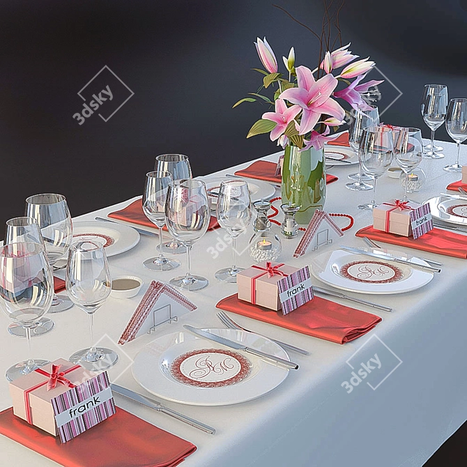 Elegant Holiday Table Setting 3D model image 1