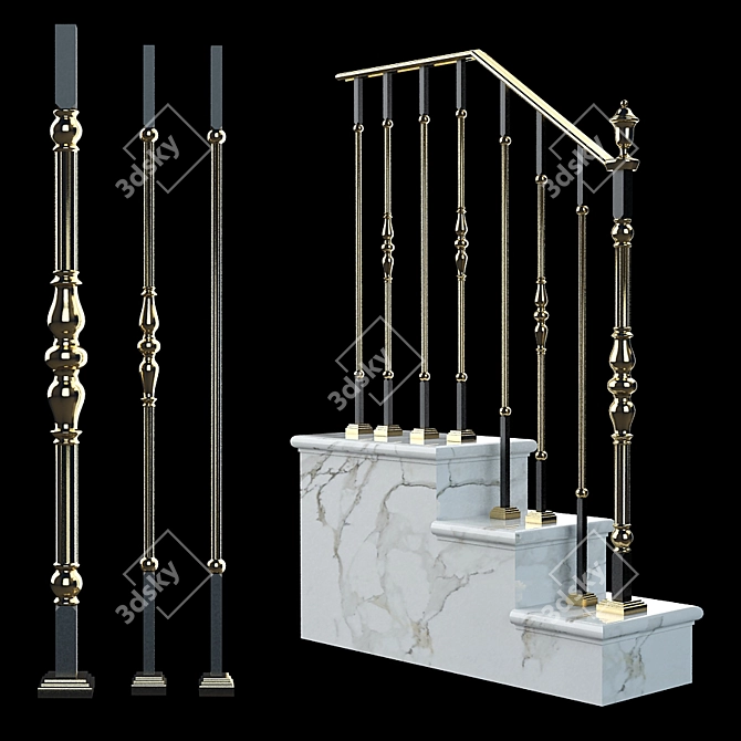 Elegant Staircase Railings 3D model image 1