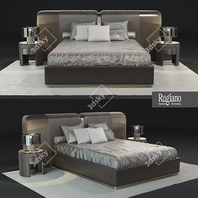 Luxury Italian Leather Bed 3D model image 1