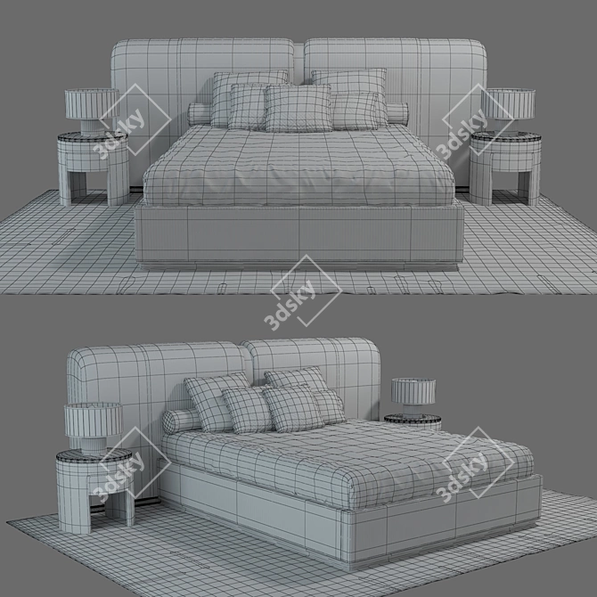 Luxury Italian Leather Bed 3D model image 2