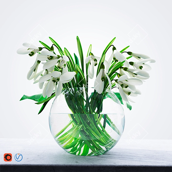 Delicate Snowdrop 3D Model 3D model image 1