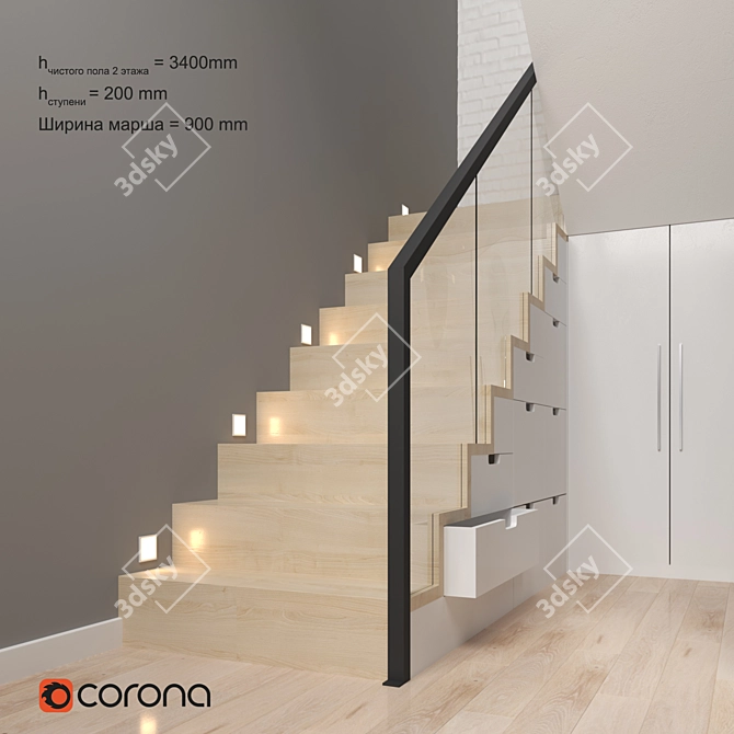 Modern Stair Storage with Mirror 3D model image 1