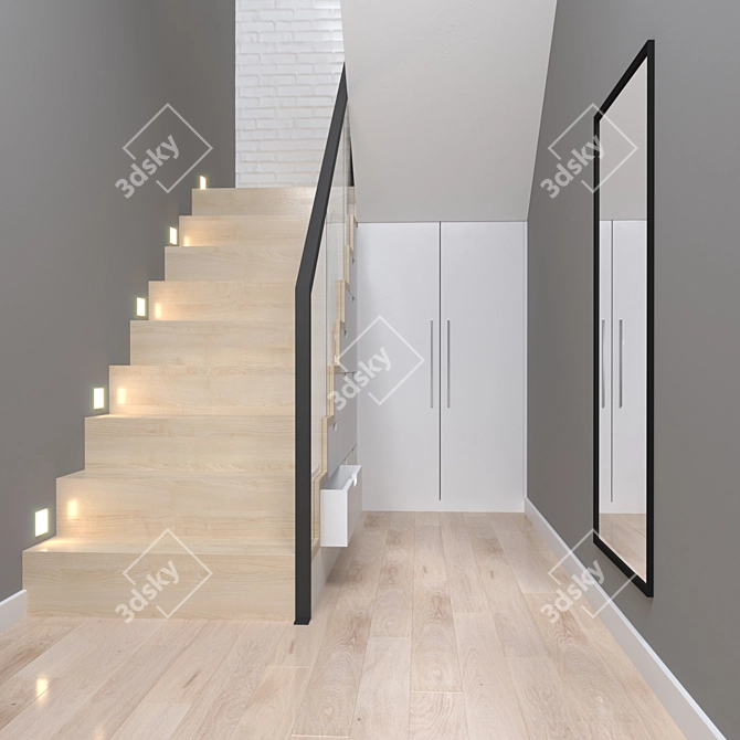 Modern Stair Storage with Mirror 3D model image 2