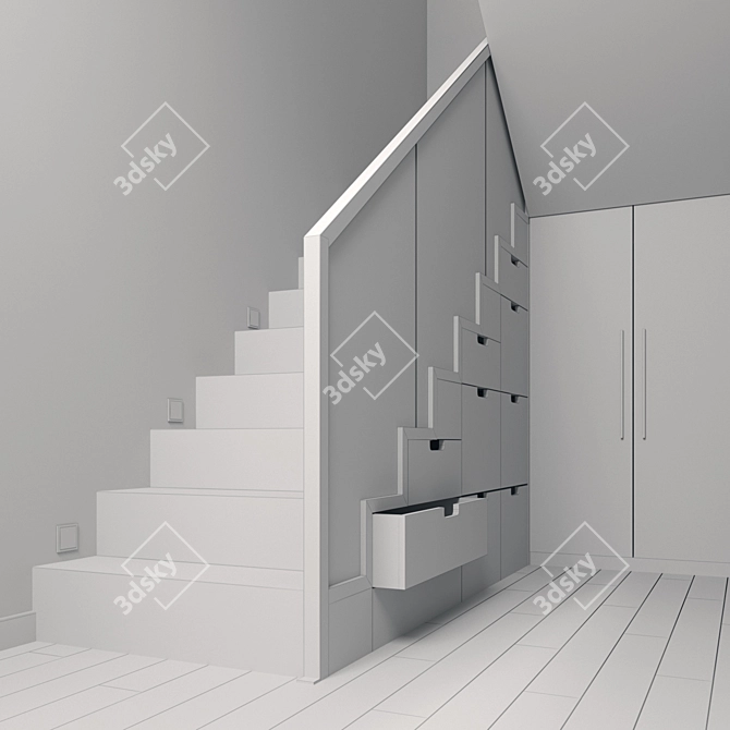 Modern Stair Storage with Mirror 3D model image 3