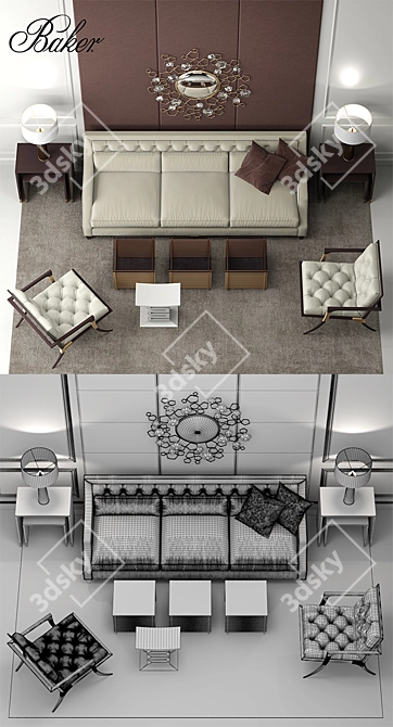 Elegant Baker Tufted Furniture 3D model image 3