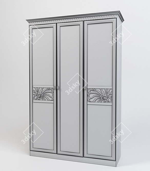 Inna Three-Door Wooden Wardrobe 3D model image 2