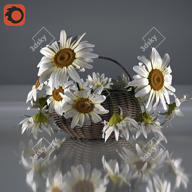 Daisy Delight: Stunning Basket of Blooms 3D model image 1