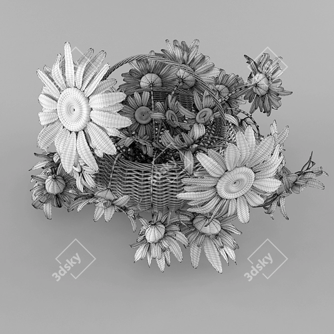 Daisy Delight: Stunning Basket of Blooms 3D model image 3