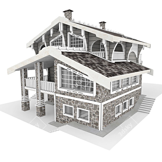 Luxury Log Home - 200mm Mast Block 3D model image 2