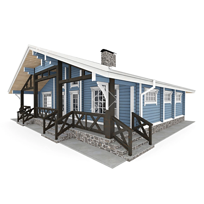 Timber Haven: Exquisitely Crafted Log Home 3D model image 1