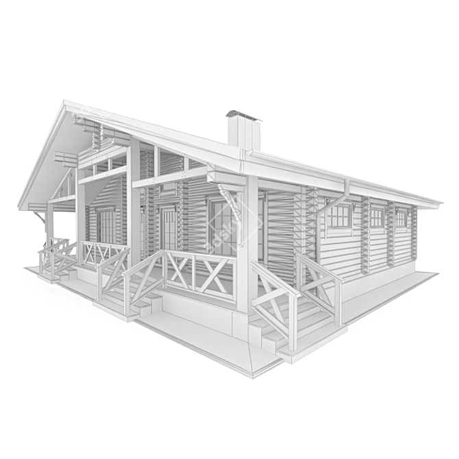 Timber Haven: Exquisitely Crafted Log Home 3D model image 2