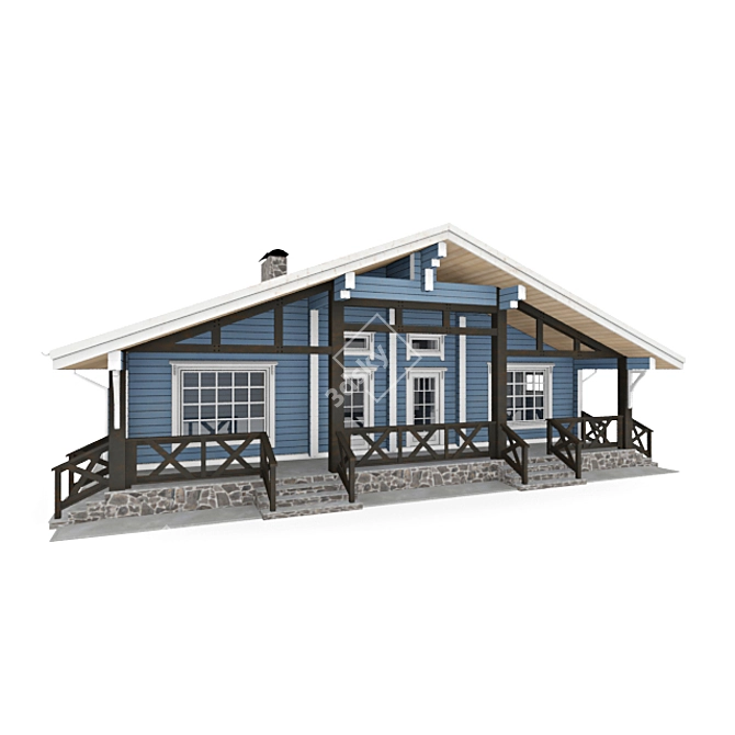 Timber Haven: Exquisitely Crafted Log Home 3D model image 3