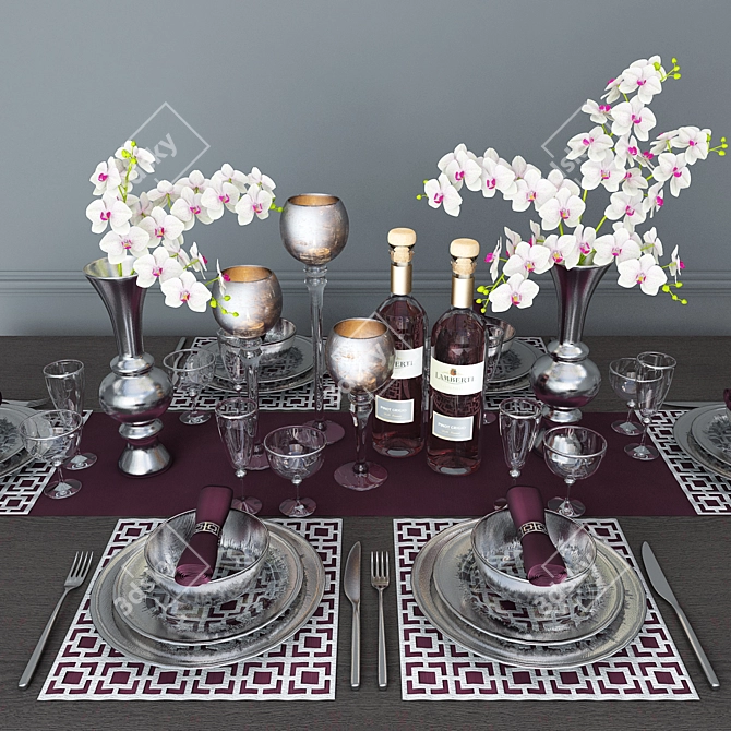 Orchid Bouquet Table Setting 3D model image 1