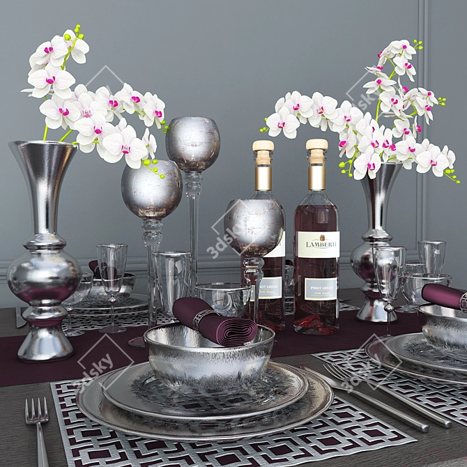 Orchid Bouquet Table Setting 3D model image 2