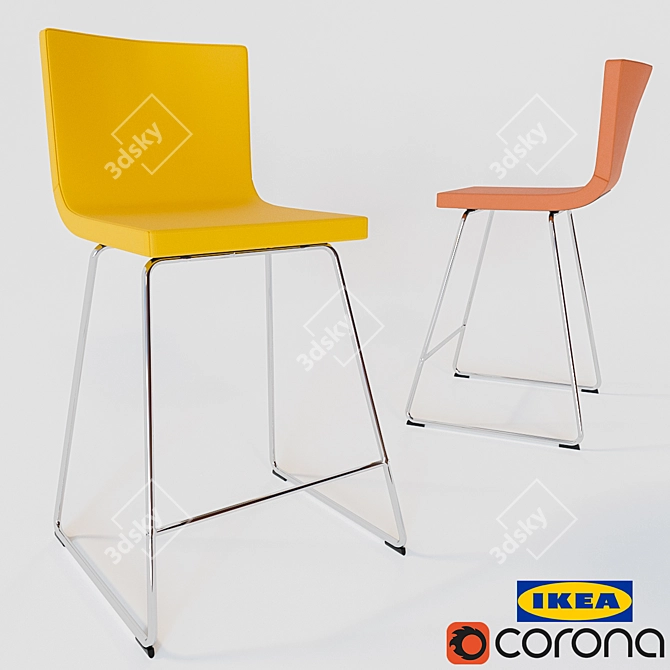 Bernhard Chrome Bar Chair: Stylish and Functional 3D model image 1