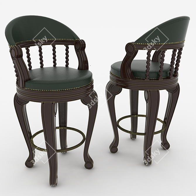 Carved Barstool with Thread 3D model image 1