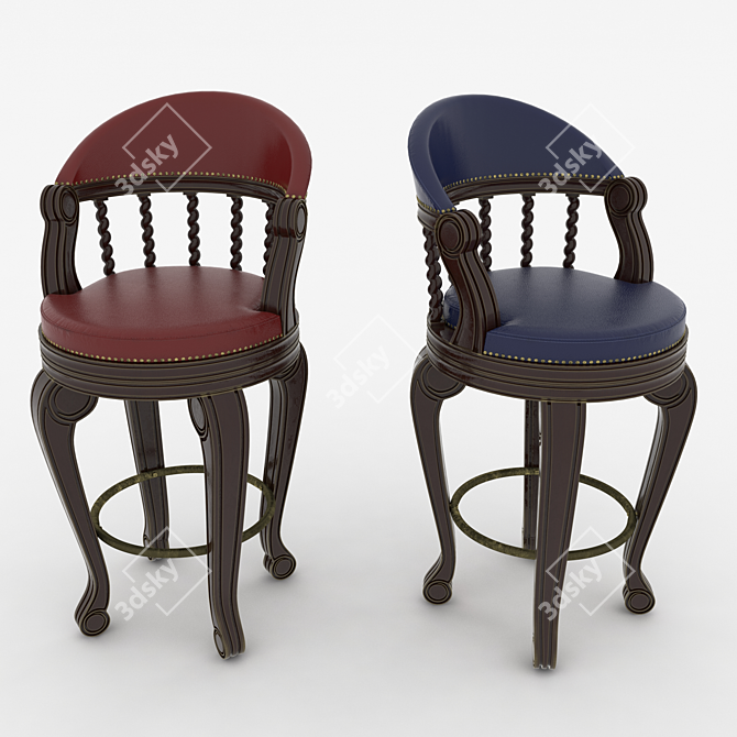 Carved Barstool with Thread 3D model image 2